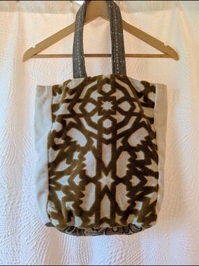 Handmade Tote Bag with Olive Geometric Pattern